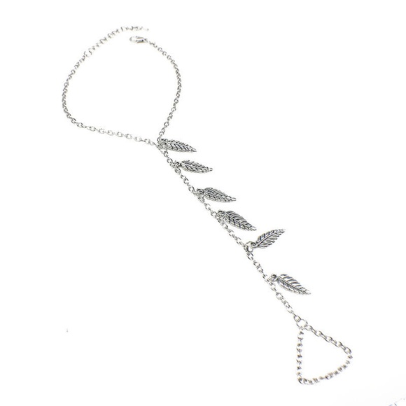 Silver Leaf Boho Barefoot Sandal Anklet - Picture 3 of 8